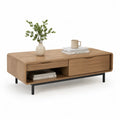 Couchtisch mit 2 Schubladen und offenem Fach 120 x 60 x 45 cm MDF mit Eichenfurnier Rechteckig Naturbraun