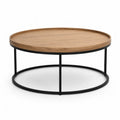 Runder Couchtisch 80 x 40 cm mit Eichenfurnier Stahlgestell Natur Schwarz