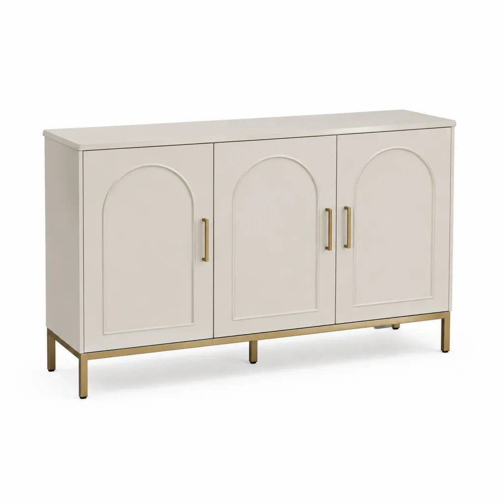 Sideboard mit 3 Tueren 160 x 40 x 85 cm aus MDF rechteckig cremeweiss goldfarben
