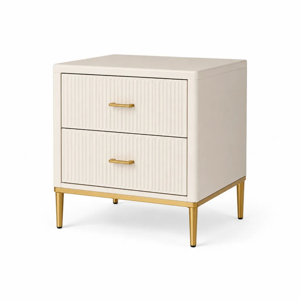 Nachttisch mit 2 Schubladen MDF rechteckig Cremeweiss Gold 50 x 40 x 55 cm