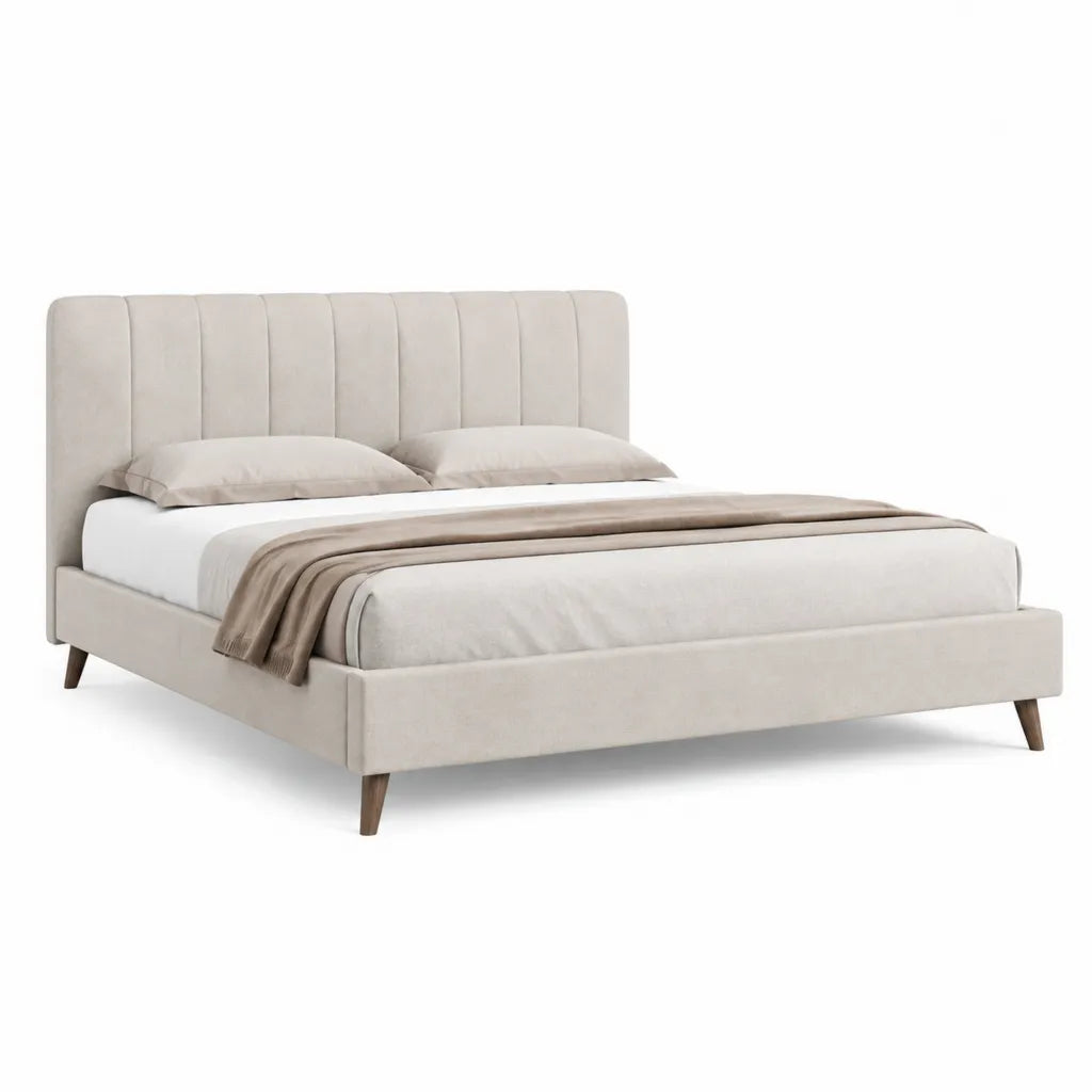 Polsterbett Doppelbett 160 x 200 cm mit gepolstertem Kopfteil Polyesterbezug Beige