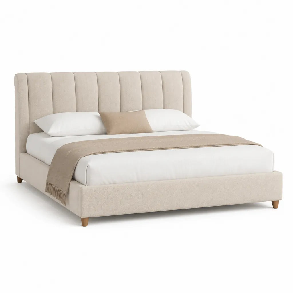 Polsterbett Doppelbett 180 x 200 cm aus Polyester Webstoff rechteckig Beige