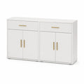 Sideboard mit 4 Tueren und 2 Schubladen aus Spanplatte rechteckig Weiss Gold 160 x 40 x 90 cm