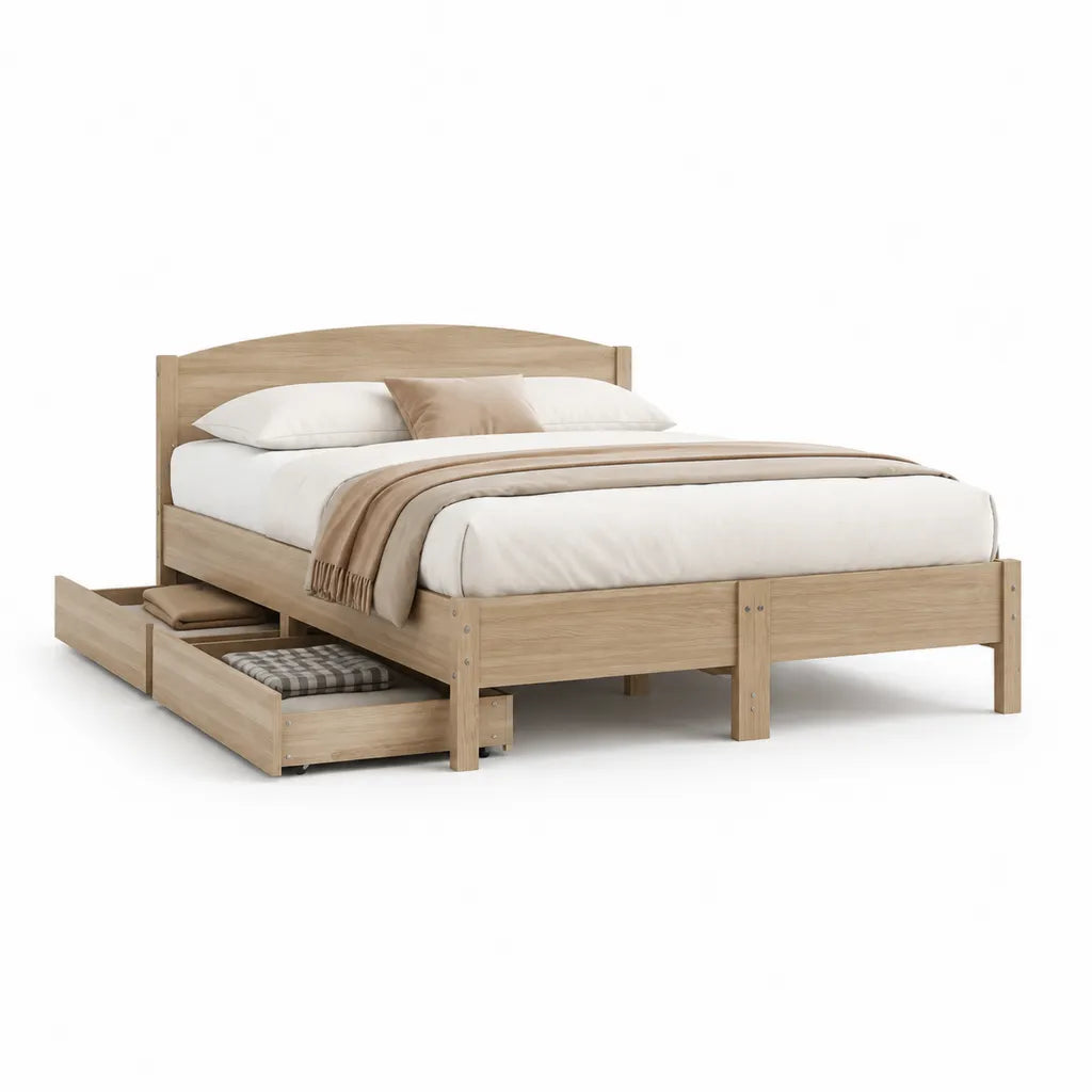 Doppelbett Bettgestell 160 x 200 cm aus Kiefernholz rechteckig Natur mit 2 Schubladen