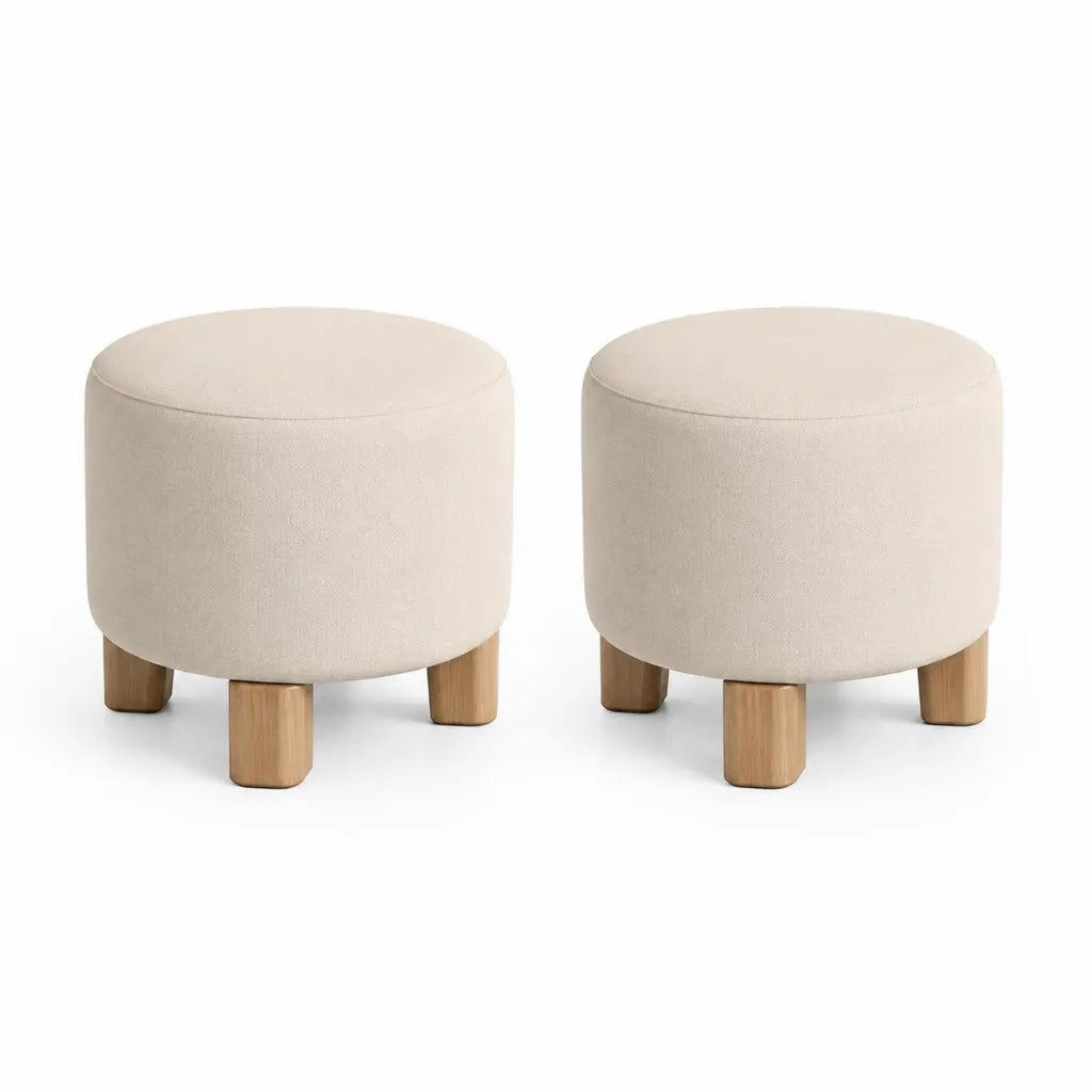 2er Set Polsterhocker Sitzhocker rund 40 x 40 cm Polyester Massivholz Beige