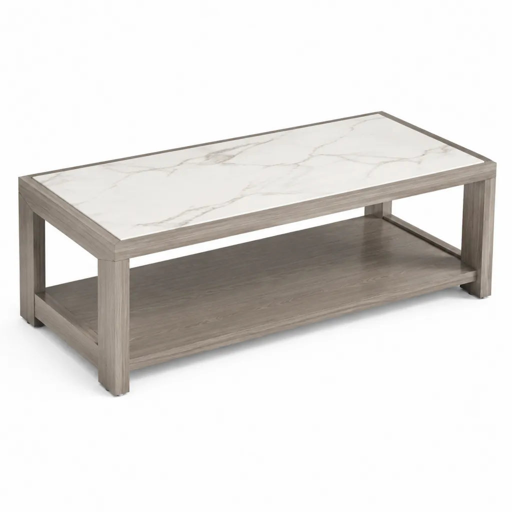 Couchtisch mit Ablage 110 x 60 x 45 cm MDF rechteckig Weiss Graubraun