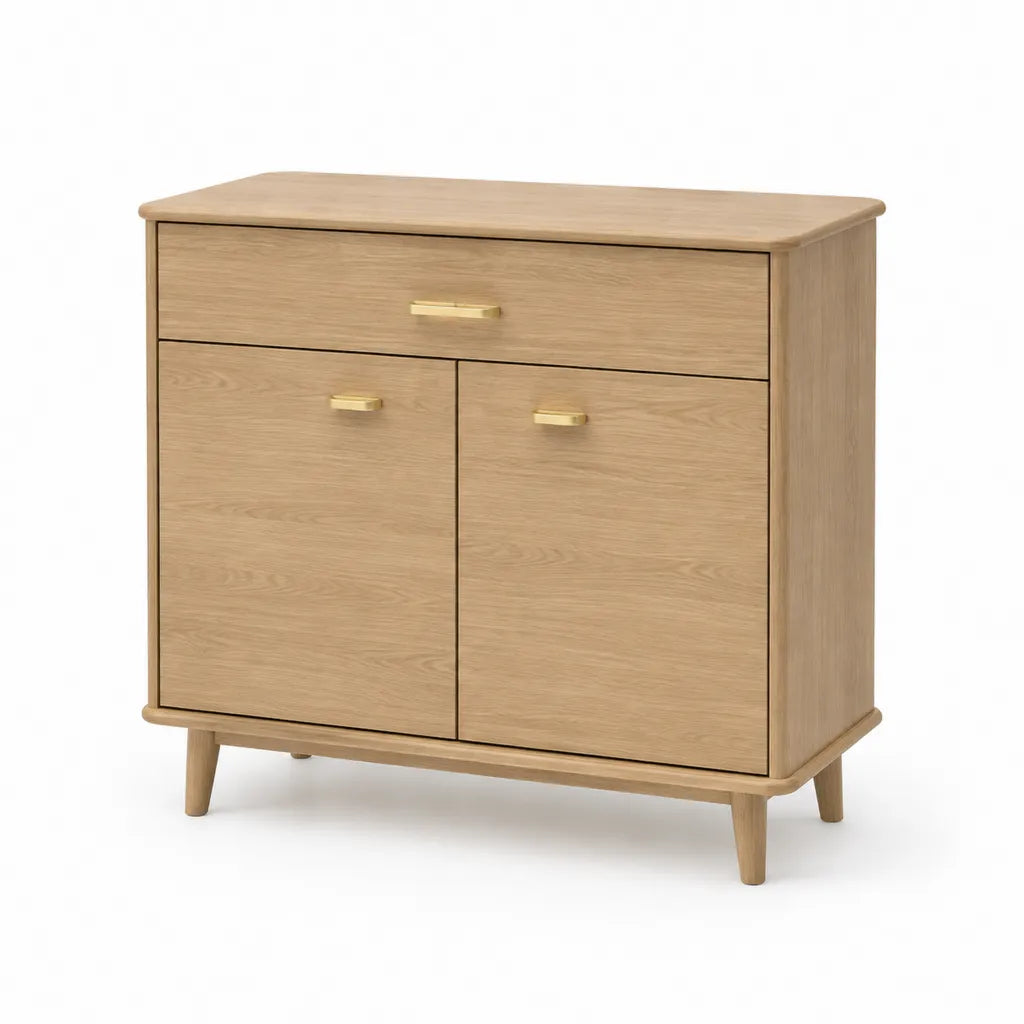 Sideboard mit 2 Tueren und Schublade aus MDF mit Eichenfurnier rechteckig naturfarben 90 x 40 x 90 cm