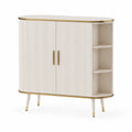 Sideboard mit 2 Tueren und offenen Ablagen aus MDF oval Weiss Gold 100 x 40 x 100 cm