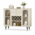 Sideboard mit 2 Glastueren 2 Schubladen und Weinregal MDF Cremeweiss 120 x 40 x 90 cm