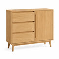 Sideboard mit 3 Schubladen und 1 Tuer aus Eichenholz rechteckig natur 100 x 40 x 100 cm