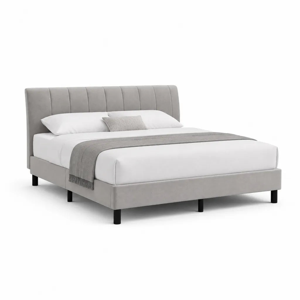 Polsterbett Doppelbett 180 x 200 cm mit gepolstertem Kopfteil Polyester Hellgrau
