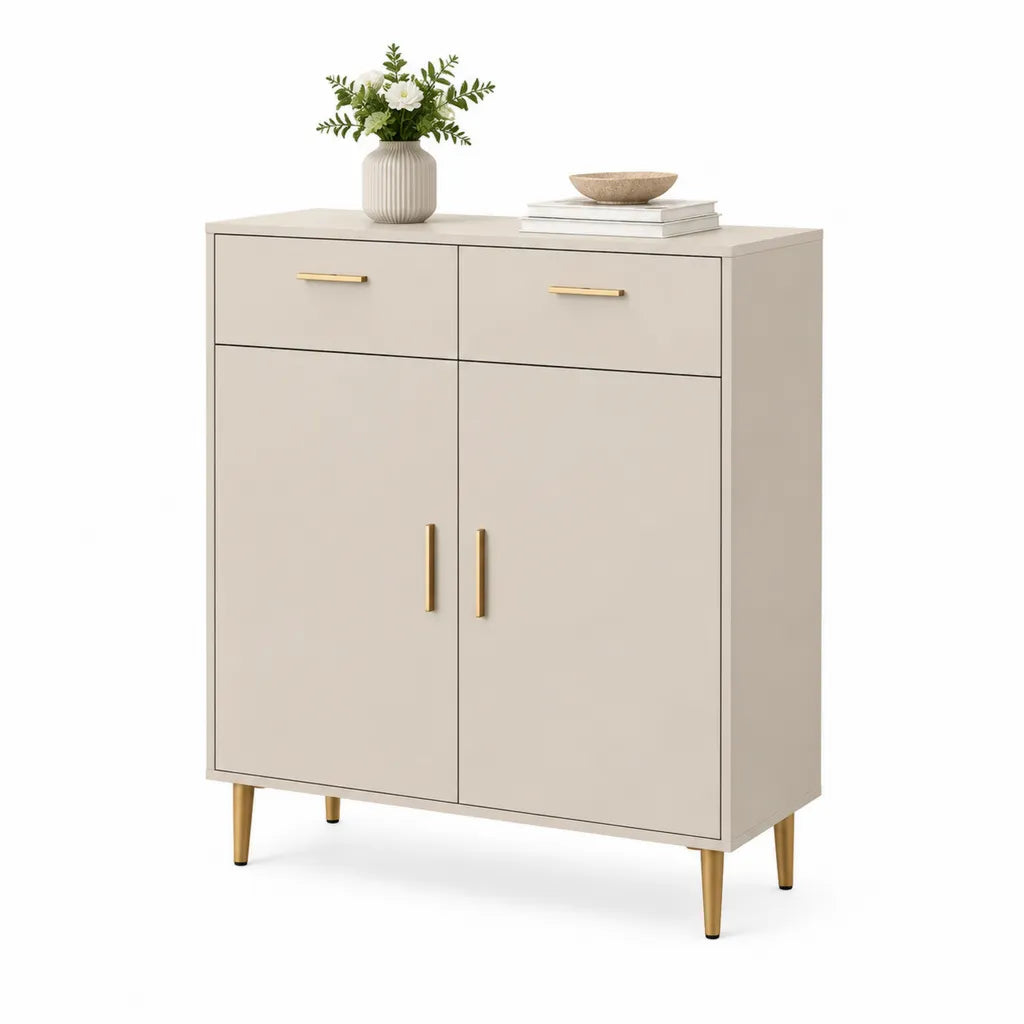 Sideboard mit 2 Tueren und 2 Schubladen aus MDF rechteckig Beige 80 x 40 x 100 cm