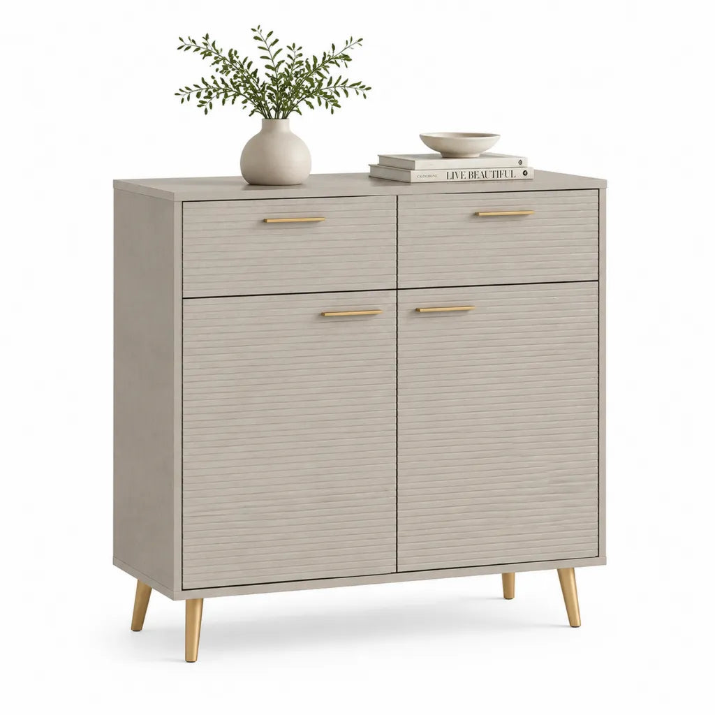 Sideboard mit 4 Tueren aus MDF in Greige Rechteckig 120 x 40 x 100 cm