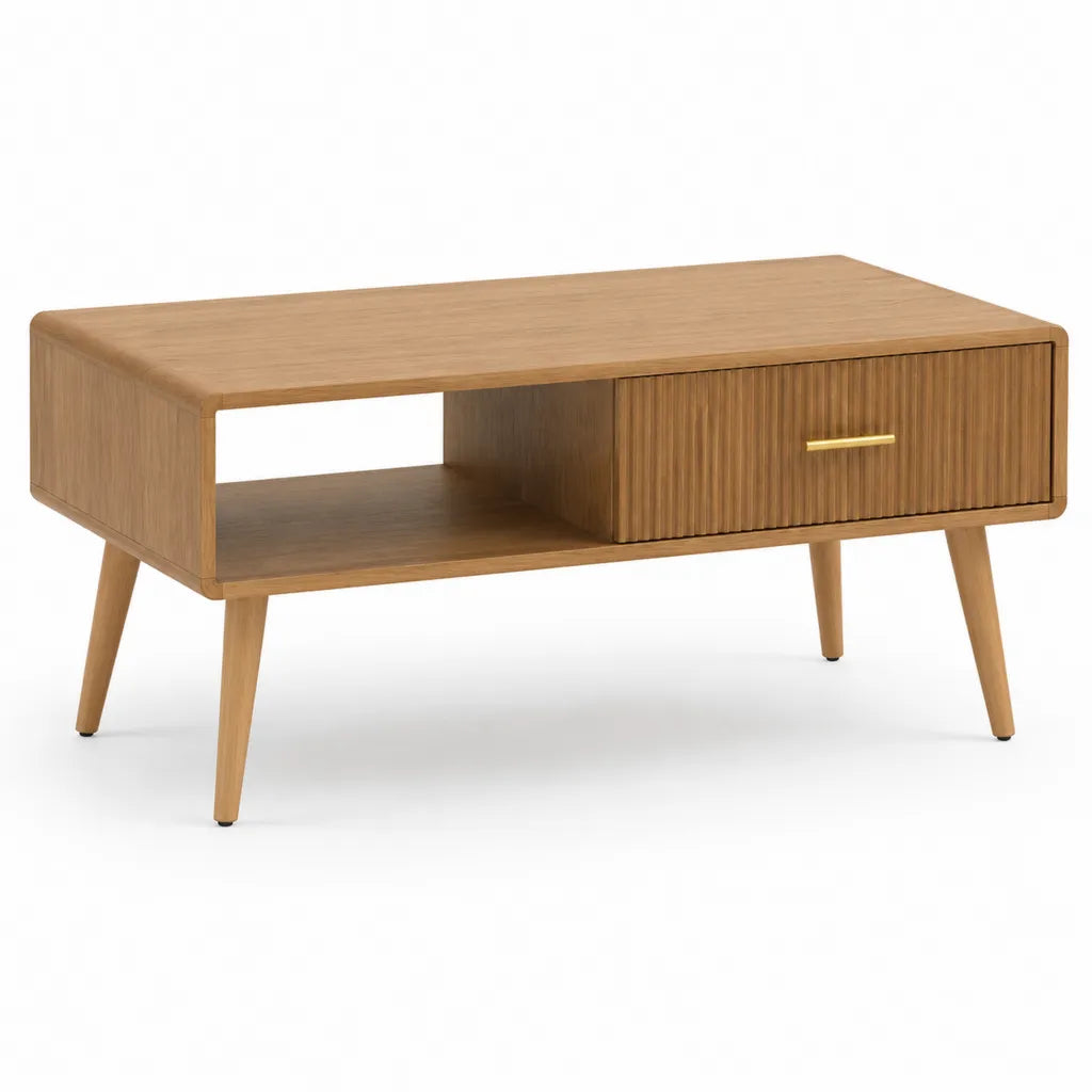 Couchtisch 100 x 50 x 45 cm mit Schublade MDF mit Eichenfurnier rechteckig Natur