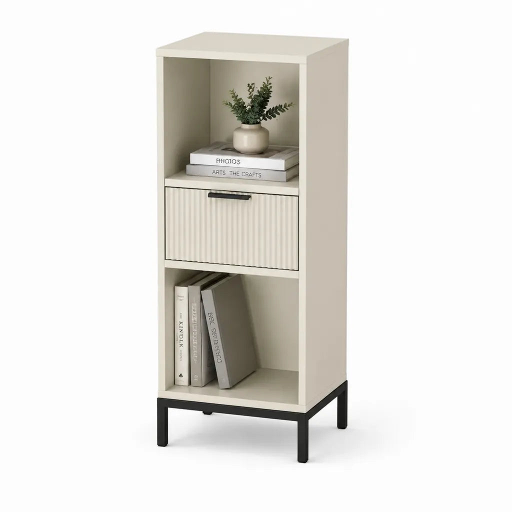 Schmales Sideboard mit Schublade 40 x 30 x 100 cm MDF rechteckig Creme Schwarz