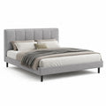 Polsterbett Doppelbett 180 x 200 cm mit gepolstertem Kopfteil aus Polyesterstoff rechteckig grau