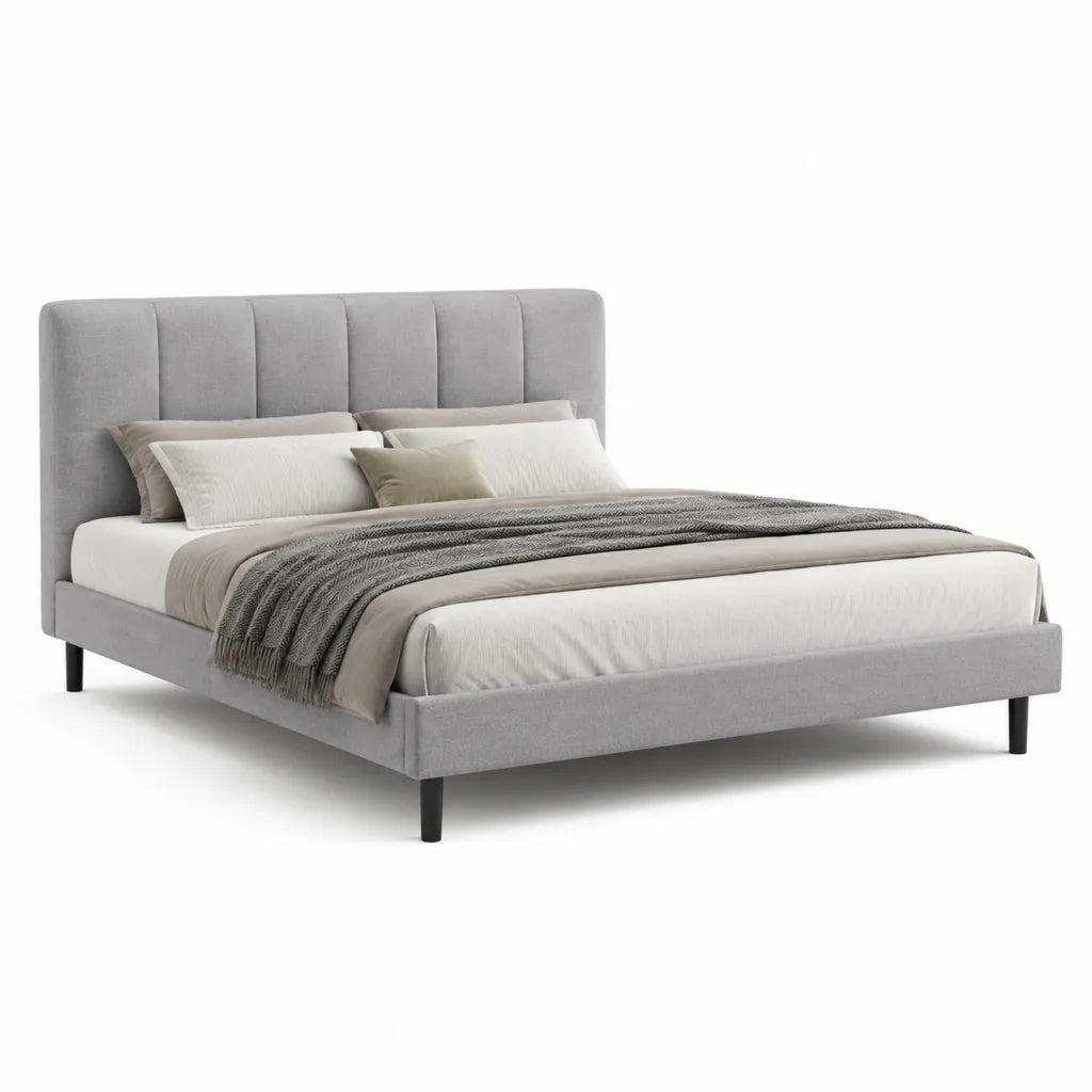Polsterbett Doppelbett 180 x 200 cm mit gepolstertem Kopfteil aus Polyesterstoff rechteckig grau