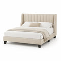 Polsterbett Doppelbett rechteckig 160 x 200 cm mit vertikal gestepptem Kopfteil Polyesterbezug Beige