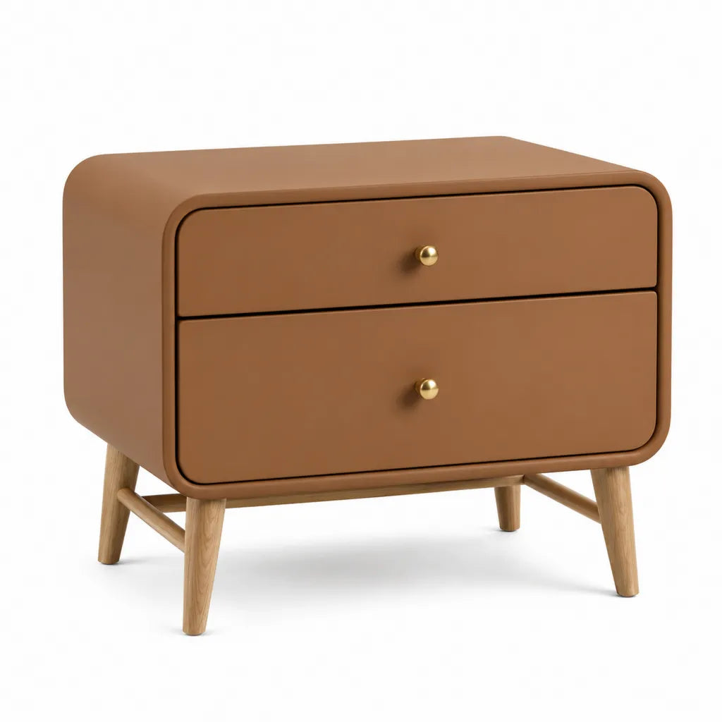 Nachttisch mit 2 Schubladen 60 x 40 x 55 cm MDF und Gummibaum-Massivholz rechteckig braun