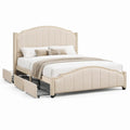 Polsterbett Doppelbett 160 x 200 cm mit 4 Schubladen Polyester Creme