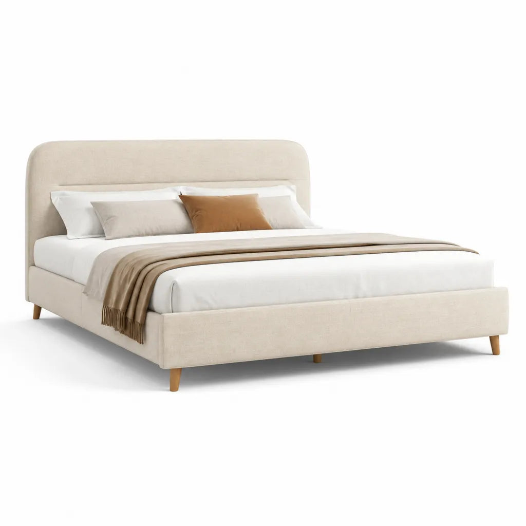 Polsterbett Doppelbett 160 x 200 cm Polyester Creme mit abgerundetem Kopfteil