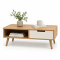Couchtisch mit Schublade und offenem Fach 100 x 50 x 45 cm MDF mit Bambusfurnier rechteckig Naturweiss