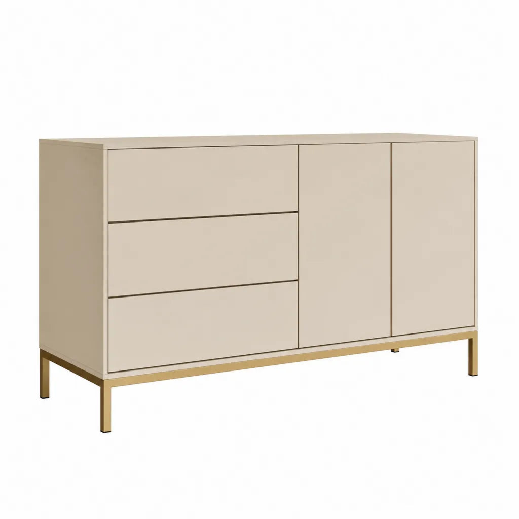 Sideboard mit 3 Schubladen und 2 Tueren Rechteckig MDF Creme 120 x 40 x 75 cm