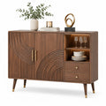 Sideboard mit 2 Tueren 2 Schubladen und offenen Faechern aus MDF mit Walnussfurnier in rechteckiger Form Walnussbraun 120 x 40 x 85 cm