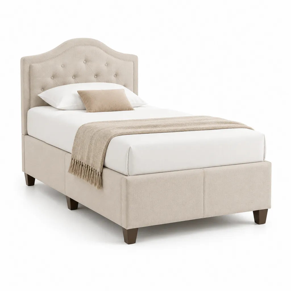 Polsterbett Einzelbett 90 x 200 cm mit geschwungenem Kopfteil Polyesterbezug Beige