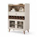 Highboard mit Weinregal und Glastueren MDF Beige 80 x 40 x 140 cm