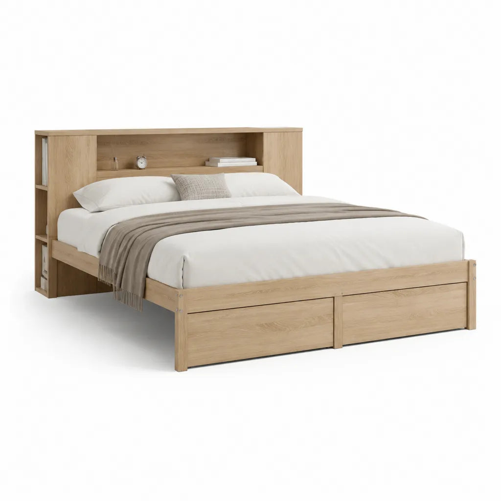 Stauraumbett Doppelbett 160 x 200 cm MDF rechteckig Eichenoptik Natur