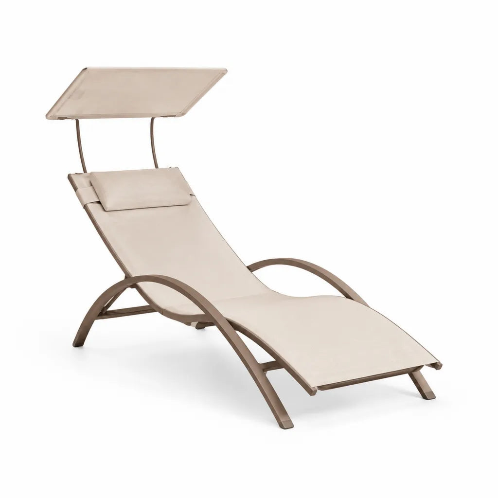 Sonnenliege mit verstellbarer Rueckenlehne und Sonnendach Aluminium Textilene Beige 190 x 65 x 30 cm