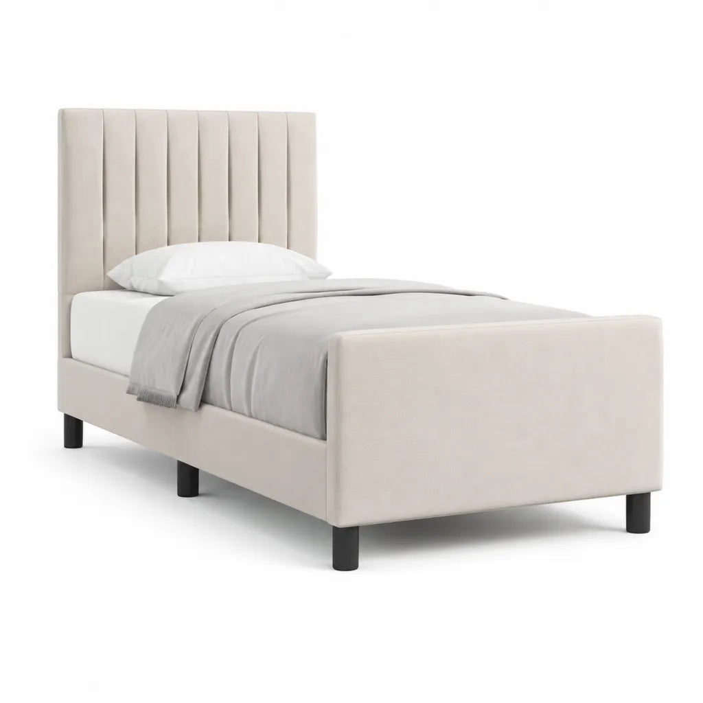 Polsterbett Einzelbett 90 x 200 cm mit gepolstertem Kopfteil Polyesterbezug rechteckig Beige