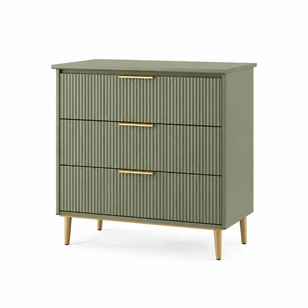 Sideboard mit 3 Schubladen aus MDF rechteckig olivgruen goldfarben 80 x 40 x 90 cm