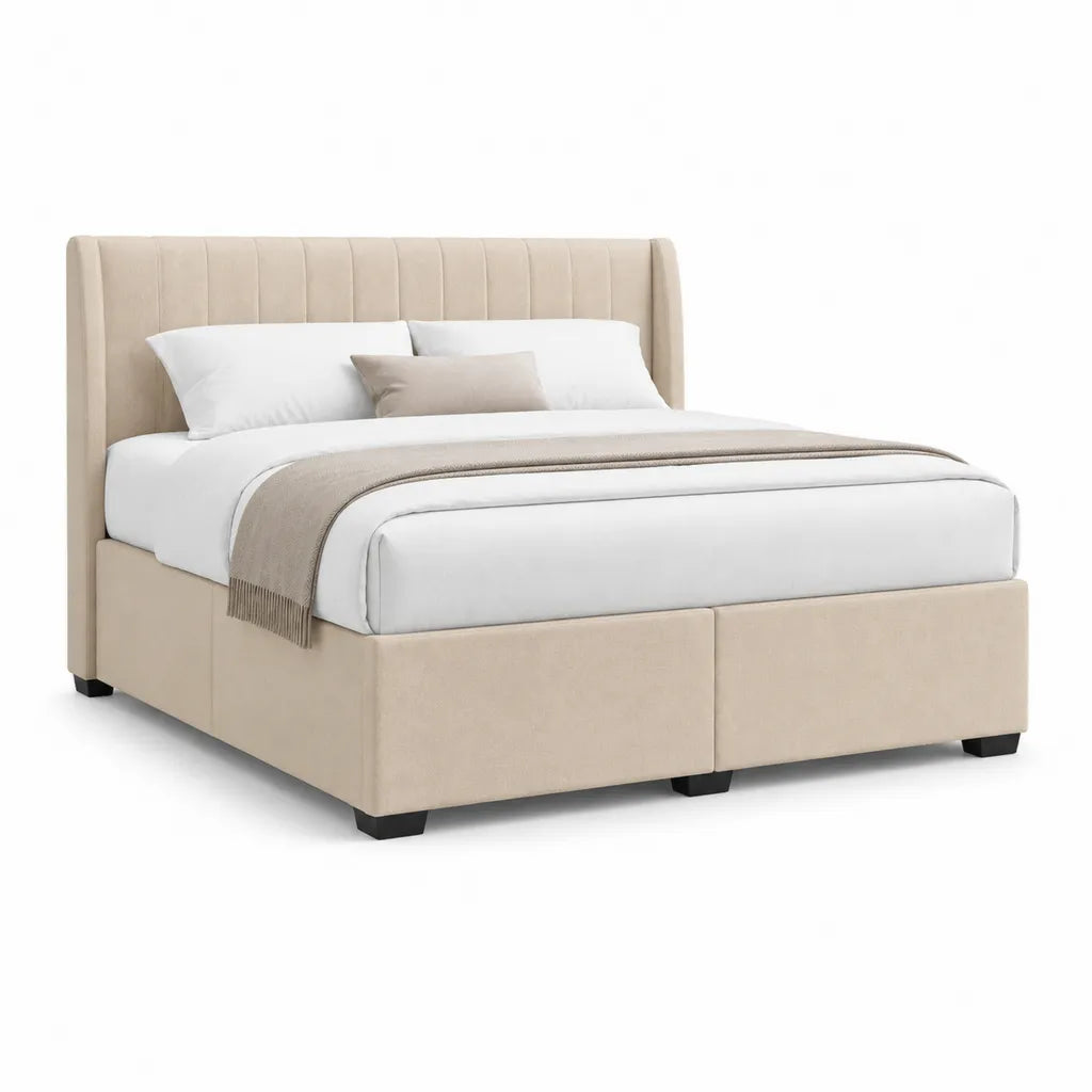 Polsterbett Doppelbett 160 x 200 cm mit Polyesterbezug Rechteckig Beige