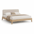 Doppelbett Bettgestell 160 x 200 cm aus massivem Eichenholz mit gepolstertem Kopfteil rechteckig Naturbeige