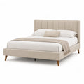 Polsterbett Doppelbett 160 x 200 cm mit gepolstertem Kopfteil Polyesterbezug Beige