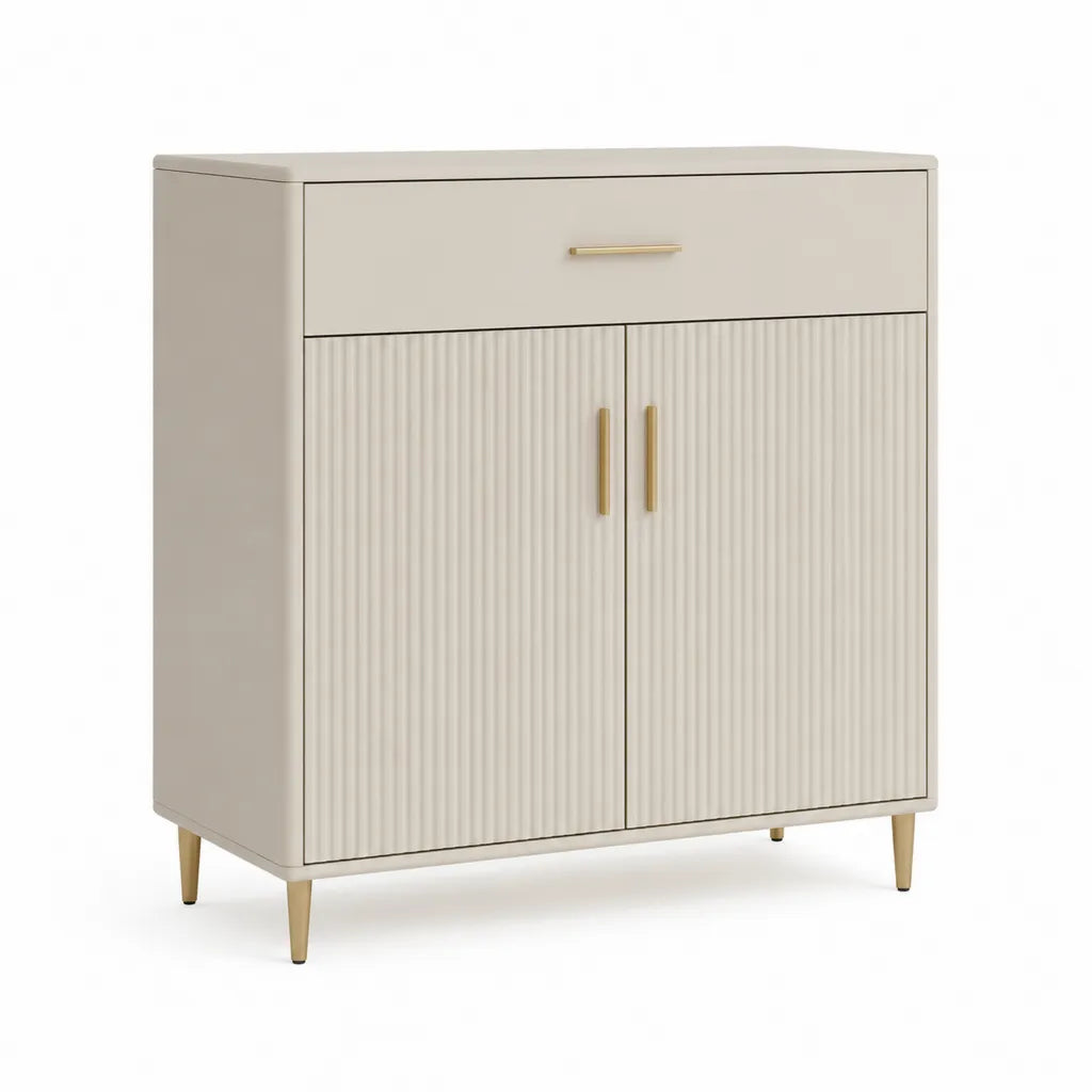 Sideboard mit Schublade und 2 Tueren aus MDF rechteckig Creme Gold 80 x 40 x 100 cm