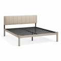 Metallbett Doppelbettgestell 160 x 200 cm mit gepolstertem PU-Kunstleder-Kopfteil Beige