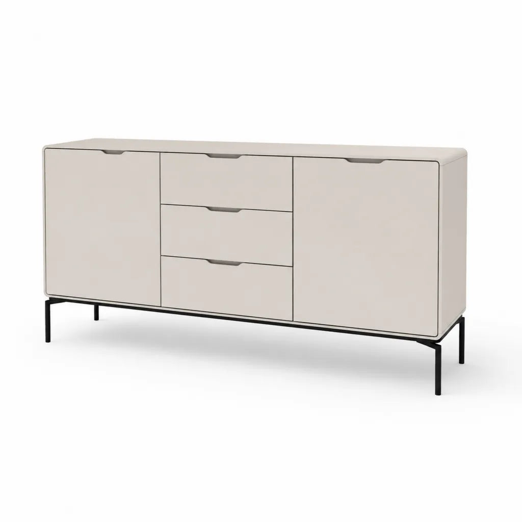 Sideboard mit 2 Tueren und 3 Schubladen 160 x 40 x 80 cm MDF rechteckig cremeweiss