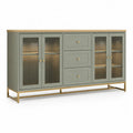 Sideboard mit 4 Glastueren und 3 Schubladen aus MDF und Riffelglas rechteckig Gruen Gold 180 x 40 x 90 cm