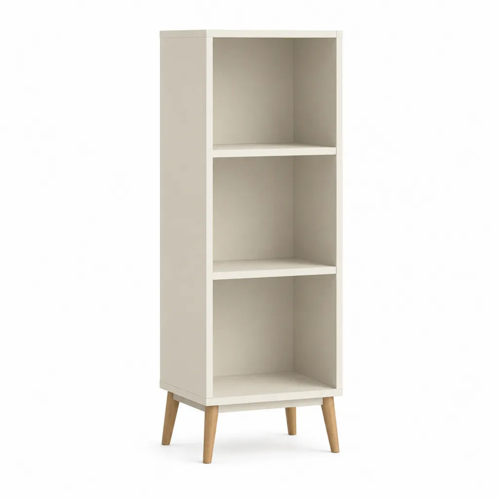 Standregal mit 3 offenen Faechern aus MDF und Massivholz rechteckig Weiss Natur 40 x 35 x 140 cm