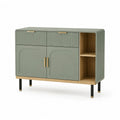 Sideboard mit 2 Tueren 2 Schubladen und offenen Faechern aus MDF 120 x 40 x 90 cm Salbeigruen Nussbaum