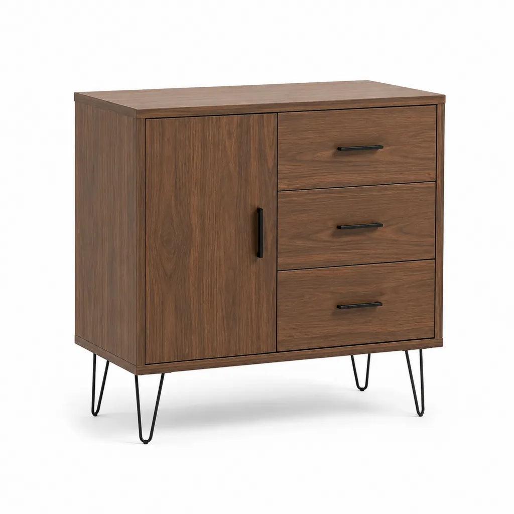 Sideboard mit 3 Schubladen und 1 Tuer aus Spanplatte walnussbraun rechteckig 80 x 40 x 90 cm