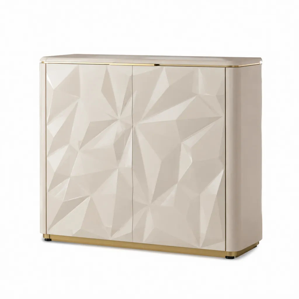 Sideboard mit 2 Tueren aus MDF rechteckig cremeweiss goldfarben 100 x 40 x 80 cm