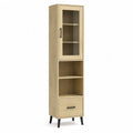 Vitrine Hochschrank mit Glastuer und Schublade 50 x 40 x 180 cm Spanplatte Eiche Hell