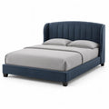 Polsterbett 180 x 200 cm aus Polyester-Samt Dunkelblau mit gepolstertem Kopfteil