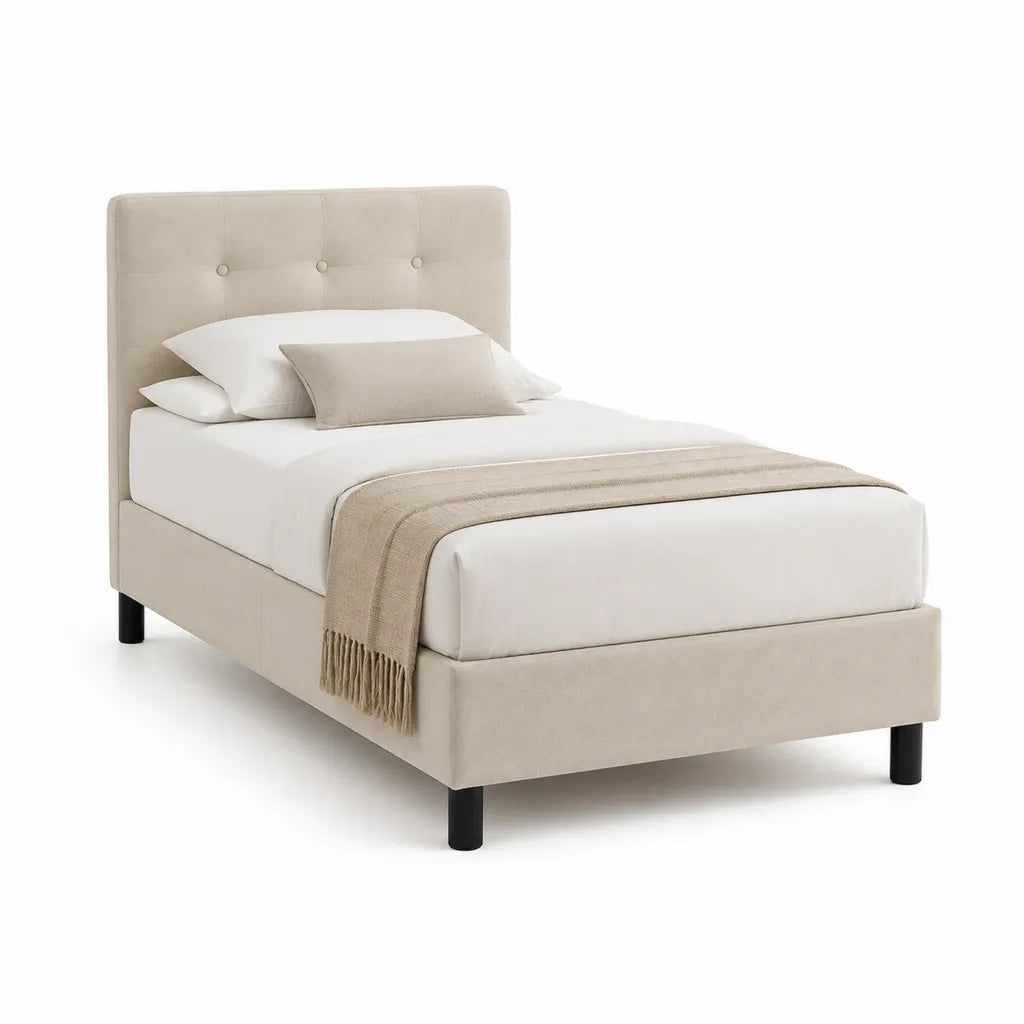 Polsterbett Einzelbett 90 x 200 cm mit Kopfteil aus Polyester-Samt Beige
