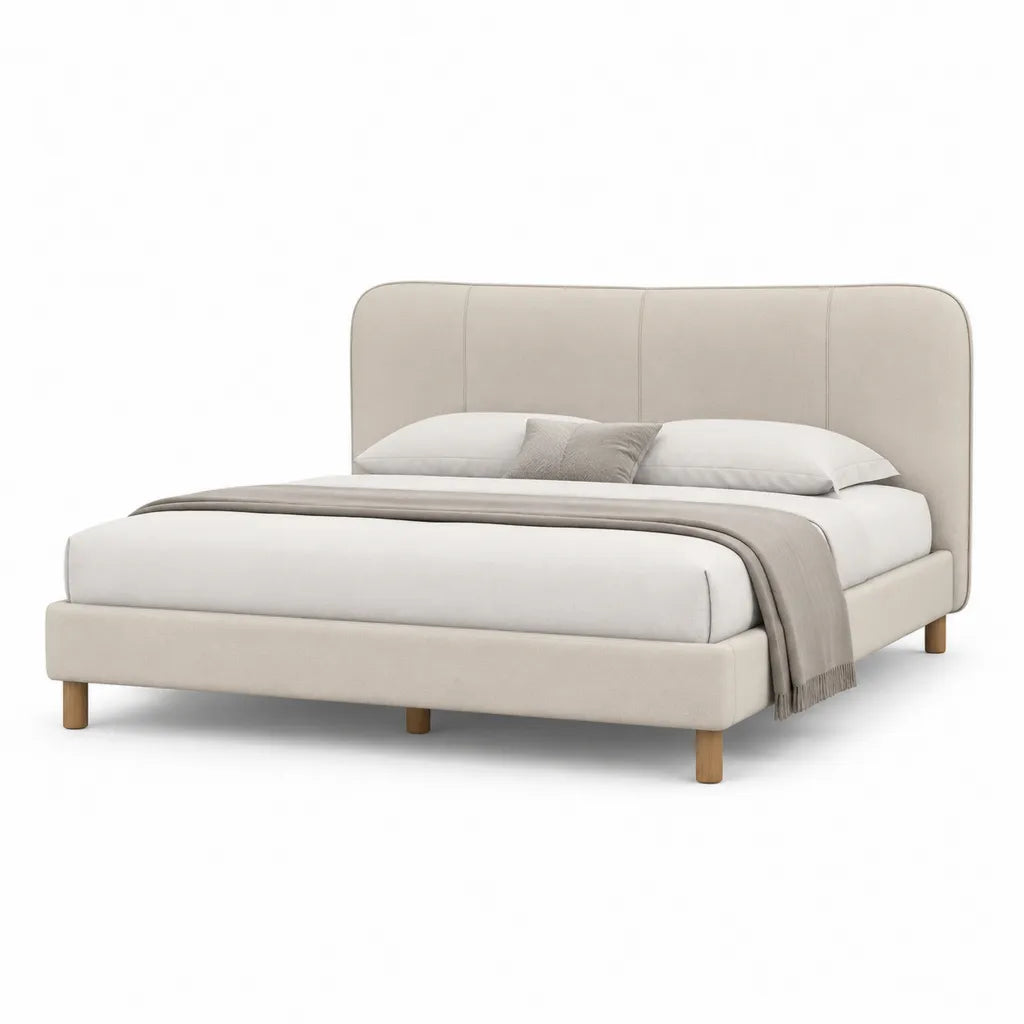 Polsterbett Doppelbett 180 x 200 cm mit abgerundetem Kopfteil aus Polyester Beige