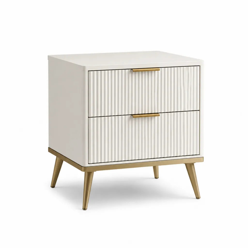 Nachttisch mit 2 Schubladen MDF rechteckig Weiss Gold 50 x 40 x 55 cm